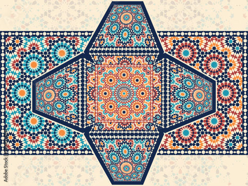 Arabesque Geometric Pattern Wallpaper – Vintage Moroccan Zellige Art – Colorful Islamic Geometric Art