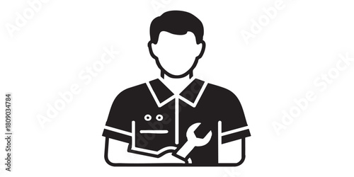 Technician with uniform solid icon, car service concept. Vector graphics. Car mechanic repair man avatar sign on white background, glyph style icon for mobile or web design.