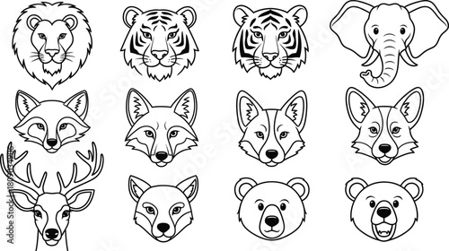 Photography Animal head outlines for coloring book or tattoo designs