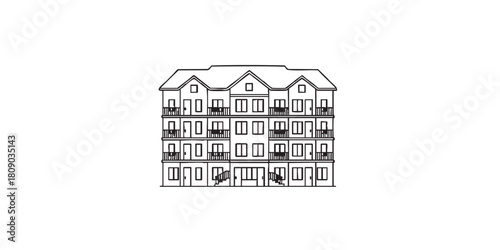 New multi family apartment house thin line icon, building construction concept. Vector graphics. Real estate sign on white background, outline style icon for mobile or web desig