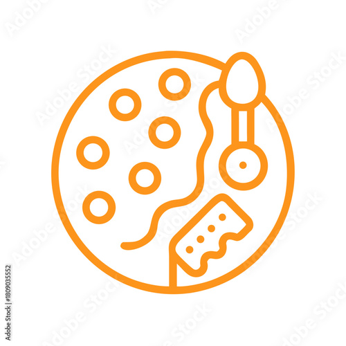Cleaning sponge icon with bubbles and thermometer, representing cleanliness and hygiene