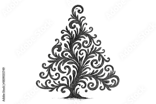 Elegant Swirling Christmas Tree. Christmas tree adorned with swirling, organic patterns resembling delicate vines and leaves, creating a sense of movement and. Vector illustration
