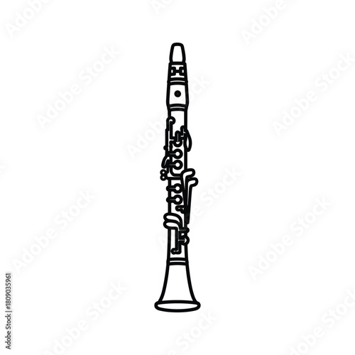 Illustration of a clarinet isolated on in black outline
