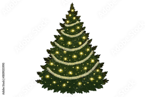 Elegant Christmas Tree. Elegant Christmas tree with twinkling fairy lights and shimmering tinsel delicately wrapped around its branches. The tree's conical shape is. Vector illustration
