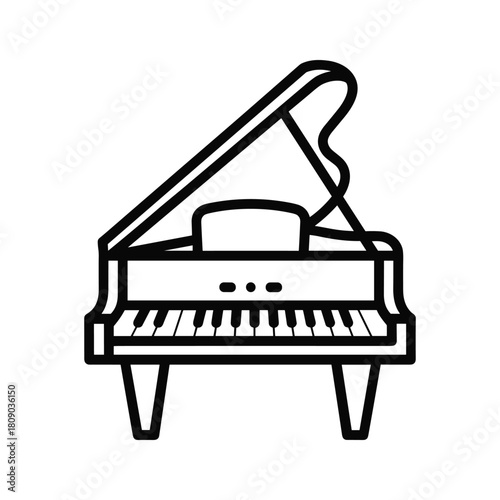 Illustration of a black and white grand piano isolated on