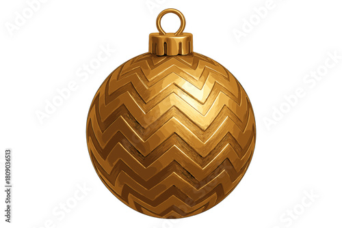 Ornate Gold Bauble. Close-up view of a single ornate gold bauble with a chevron pattern, reflecting light and casting subtle shadows. This detailed ornament serves. Vector illustration