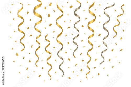 Gold and Silver Confetti. Cascade of gold and silver confetti falls gracefully against a dark backdrop, creating a festive and dynamic visual effect. The confetti. Vector illustration