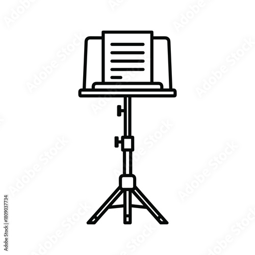 Music stand with sheet music isolated on for musicians