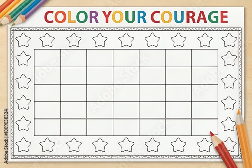 Colour Your Courage word on paper with stars for tracking courage activities