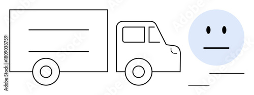 Delivery truck illustration with a neutral face icon emphasizing transportation, shipping, and customer feedback. Ideal for logistics, ecommerce, transport, customer support, efficiency, evaluations