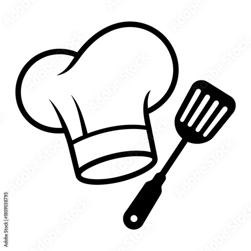 Chef hat and spatula icon graphic representing cooking and culinary arts.