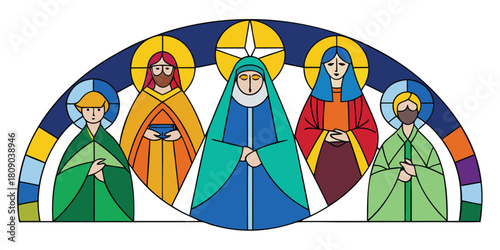 Nativity scene christmas religious stained glass window holy family illustration