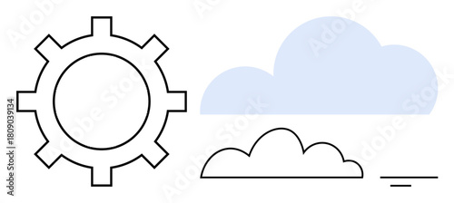 Cloud computing visual. Gear and cloud icons cloud computing, technology solutions, and digital workflows. Cloud computing enhances system efficiency, data storage, and networking. Ideal for IT