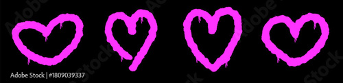 Urban spray heart shapes with paint splatter, drip marks and vibrant graffiti strokes. Every heart blends bold spray effects, bright paint and modern graffiti flair.