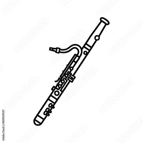 Bassoon line art isolated on, a woodwind musical instrument