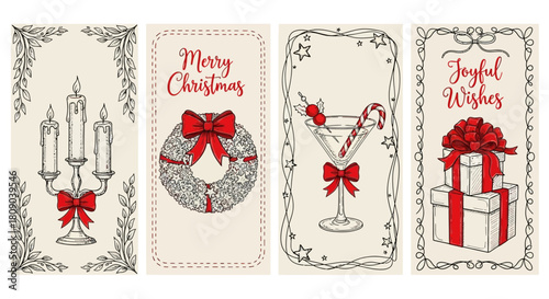 Elegant christmas holiday vertical banners with classic decorations and festive greetings