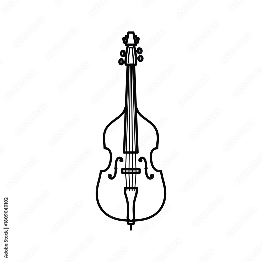 Fototapeta premium Illustration of a double bass isolated on in black outline