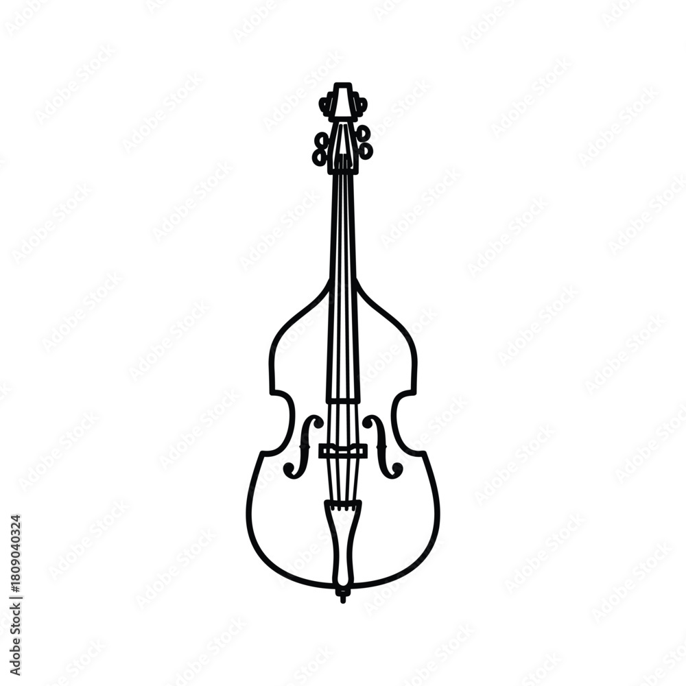 Fototapeta premium Illustration of a double bass isolated on in black outline