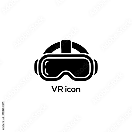 Black virtual reality headset icon vector for futuristic metaverse gaming technology and digital augmented reality entertainment logo design

