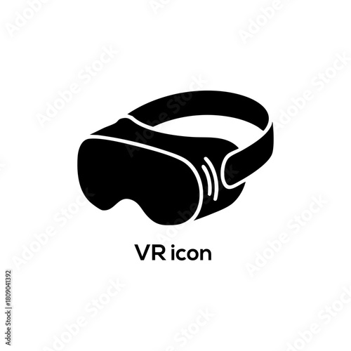 Black virtual reality headset icon vector for futuristic metaverse gaming technology and digital augmented reality entertainment logo design

