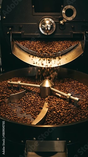 Roasting Coffee Beans Footage With Industrial Machine Close Up Shot