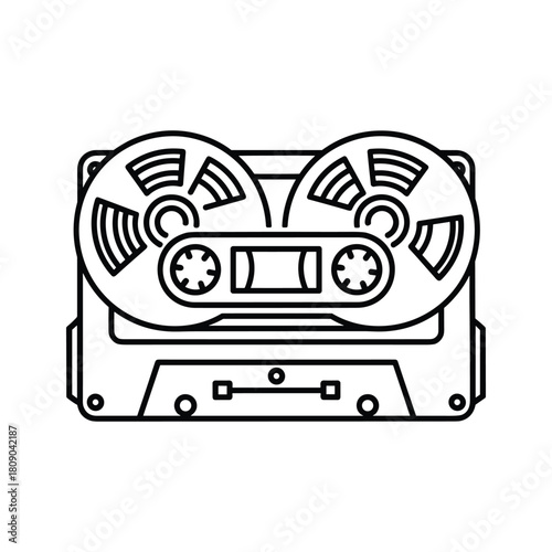 Reel to reel tape recorder isolated on in line art style
