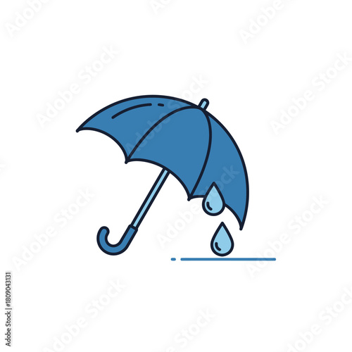 Blue umbrella with raindrops flat vector illustration