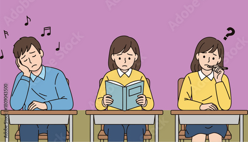 Stressed students struggle with learning vector illustration