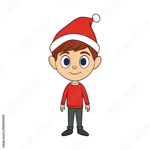 A cute boy with christmas hat cartoon style
