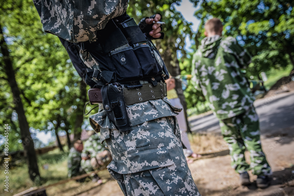 Obraz premium Pro-Russian militia checkpoint in Sloviansk during Russo-Ukrainian War in Donbas region, Ukraine