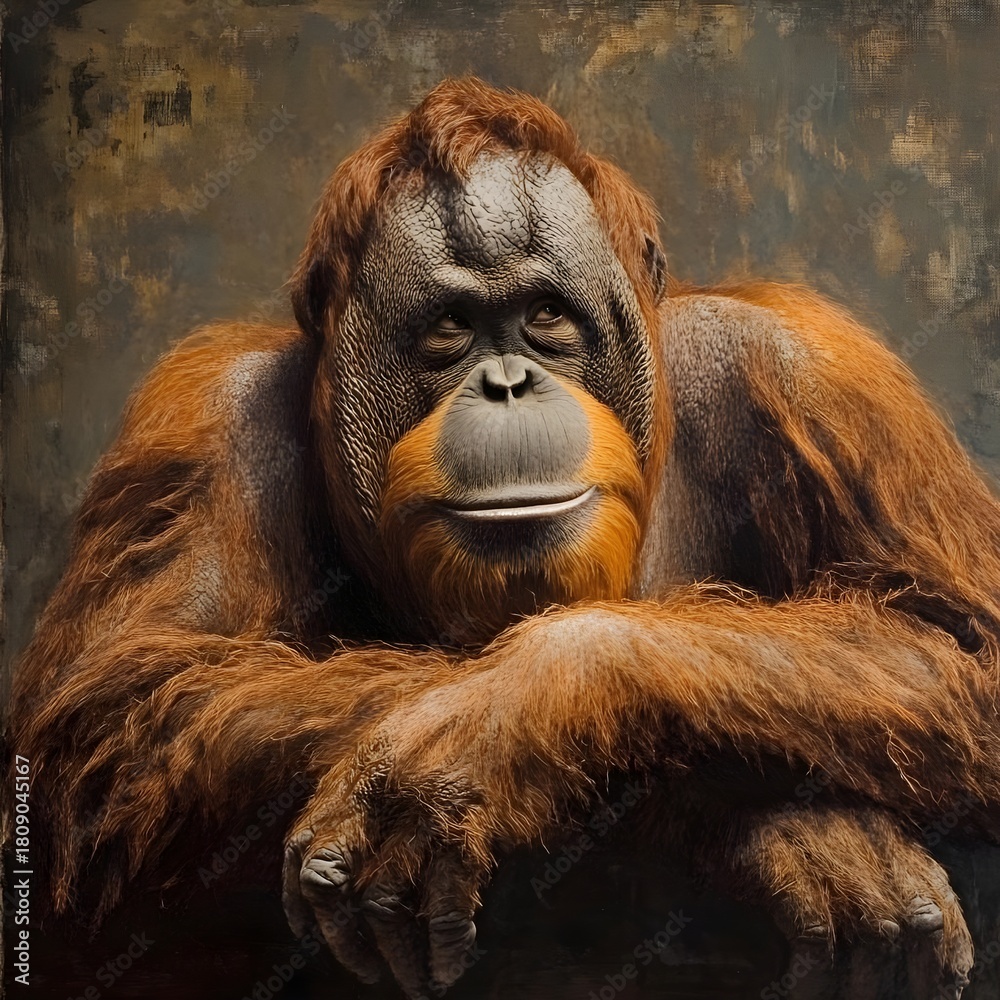 Fototapeta premium Orangutan portrait wildlife sanctuary animal photography natural habitat close-up conservation