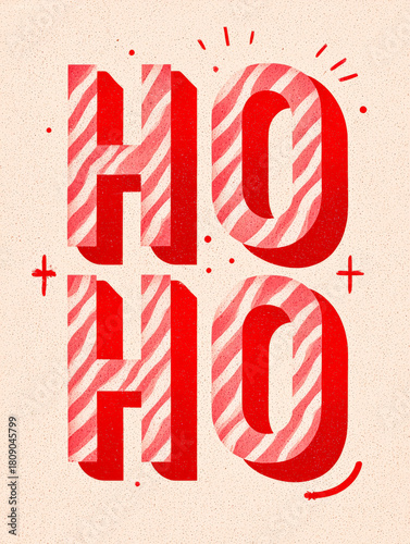 Vibrant red and white striped letters create a joyful holiday phrase, perfect for Christmas celebrations and seasonal decorations