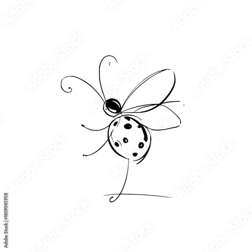 Ladybug drawing simple line art vector illustration insect design cute ladybug sketch black and white minimal art