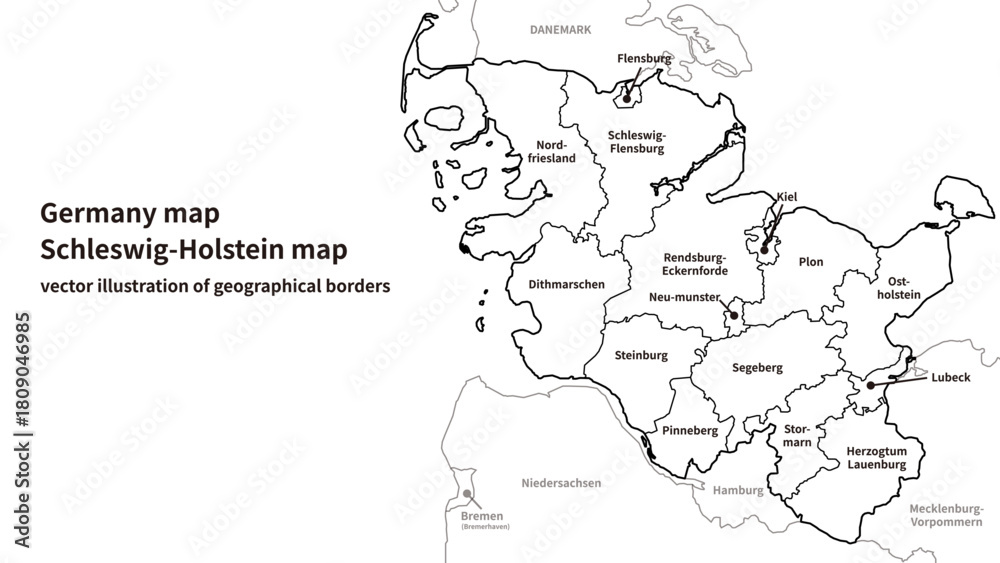 Obraz premium Schleswig-Holstein Map – Detailed State Map of Northern Germany