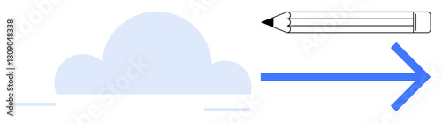 Pencil sketch symbolizing creativity paired with a blue arrow pushing towards a cloud represents innovation, collaboration, and digital transformation. Ideal for creativity, cloud technology