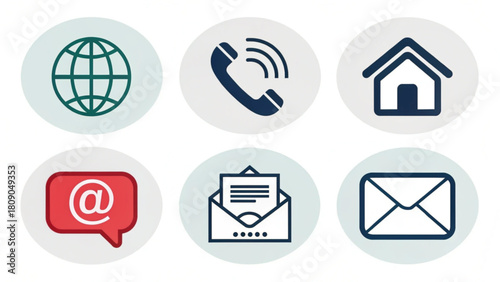 Stay Connected Easily with Modern Communication Icons Showcasing Globe, Phone, Home, Email, and Messaging for Websites and Apps