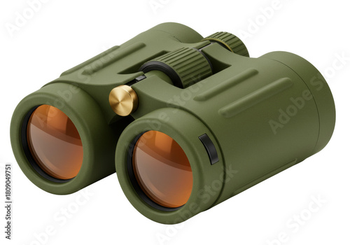 Isolated military binoculars for observing nature, outdoors, and sports events, olive green