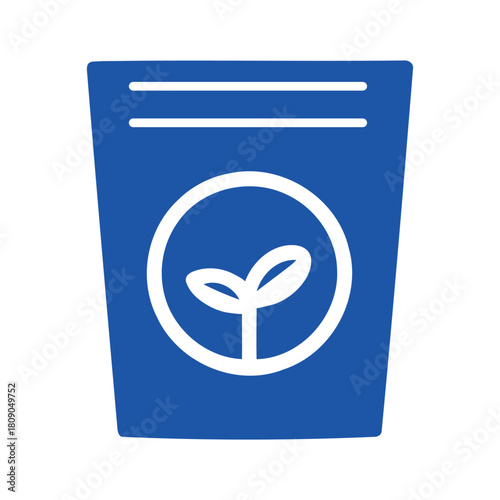 Eco food pouch silhouette vector icon, organic snack packaging with plant symbol.
