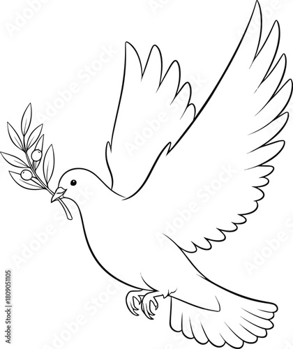 Create a White dove with olive branch vector art  silhouette with white background..