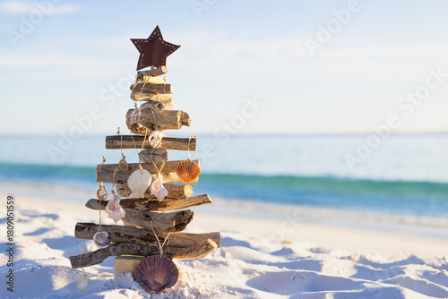 Summer holiday Christmas Tree on beach