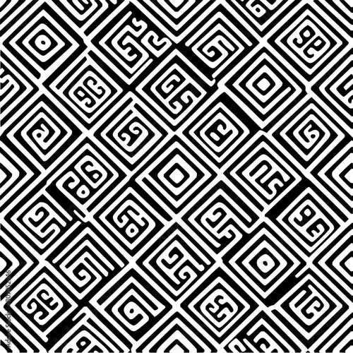 Abstract geometric pattern with tribal motifs creates a visually striking and captivating design element for various applications