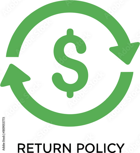 Return Policy Icon Green Arrow Circle with Dollar Sign, Business, Commerce, Refunds, and Sales