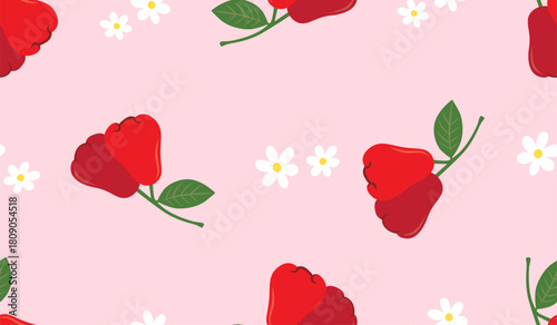 Rose apple fruit seamless for pattern fabric, simple rose apple fruit cute repeat in square background, illustration fruit pattern wallpaper
