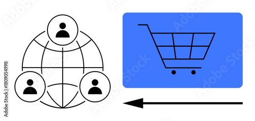 E-commerce concept. E-commerce connects users globally through online shopping. E-commerce facilitates digital trade, user interaction, and market connectivity. For retail, marketing, globalization