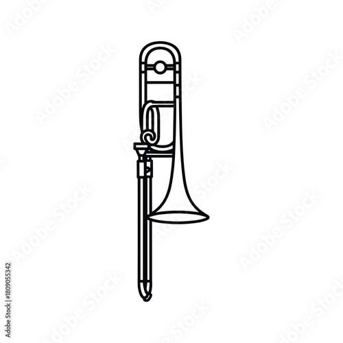 A line art icon of a trombone isolated on