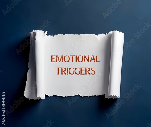 Torn paper written Emotional Triggers - result in intense, emotional and physical reactions caused by pain, trauma or stress