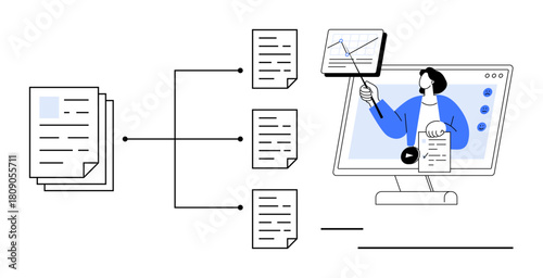 Document management. Visual ation of document organization and collaboration. Document processing and digital tools for management solutions. Ideal for workflow, data sharing, business training