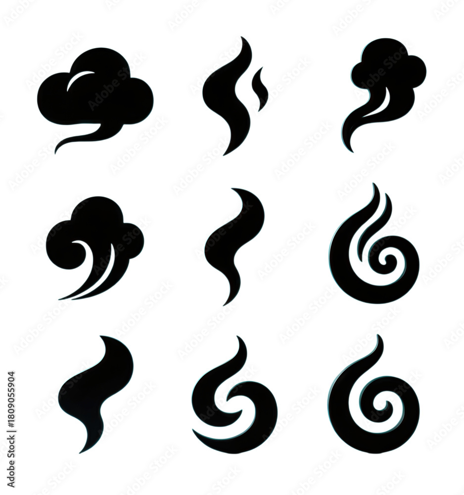 Obraz premium Minimalist wind symbols in teal neon outlines