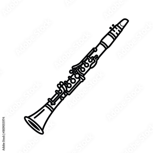 Clarinet musical instrument isolated on, vector line art design