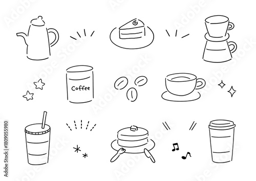 シンプルなカフェイラストのセット